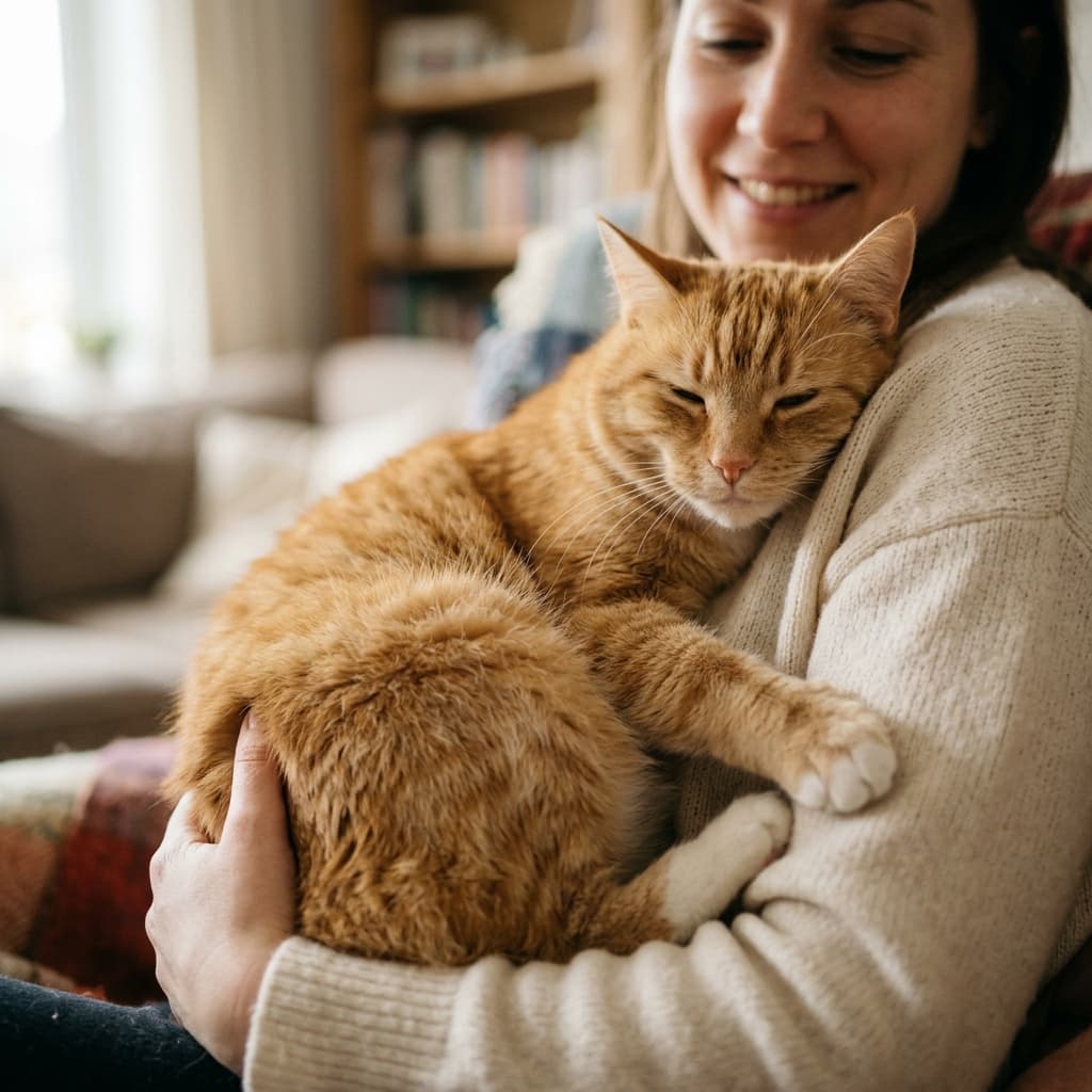 Ginger cat being held